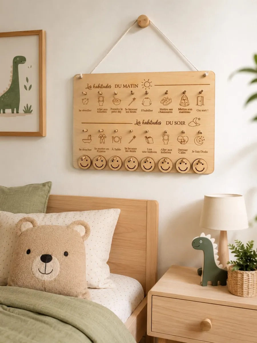 Tableau des routines accroché dans une chambre d'enfant